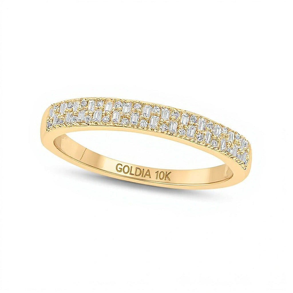 0.2 CT. TW Baguette and Round Diamond Double Row Anniversary Band in 10K Gold