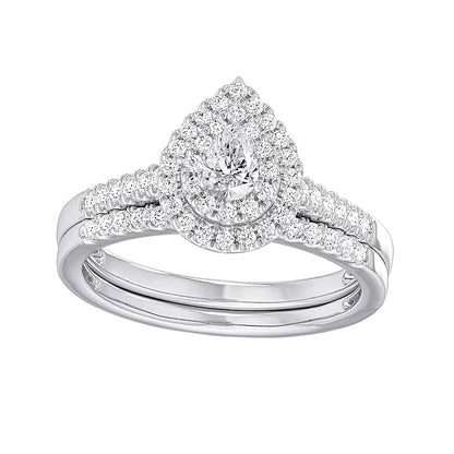 0.5 CT. TW Pear-Shaped Diamond Teardrop Double Frame Bridal Set in Sterling Silver