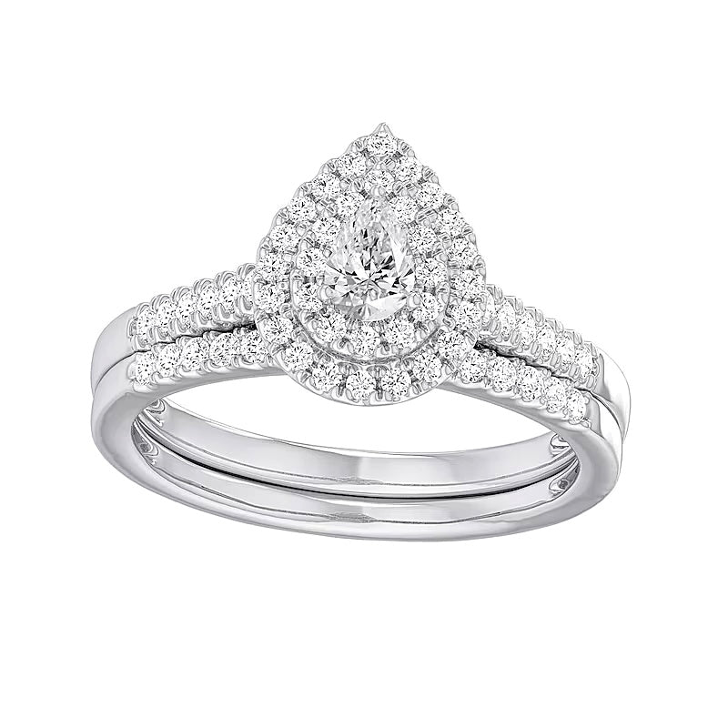 0.5 CT. TW Pear-Shaped Diamond Teardrop Double Frame Bridal Set in Sterling Silver