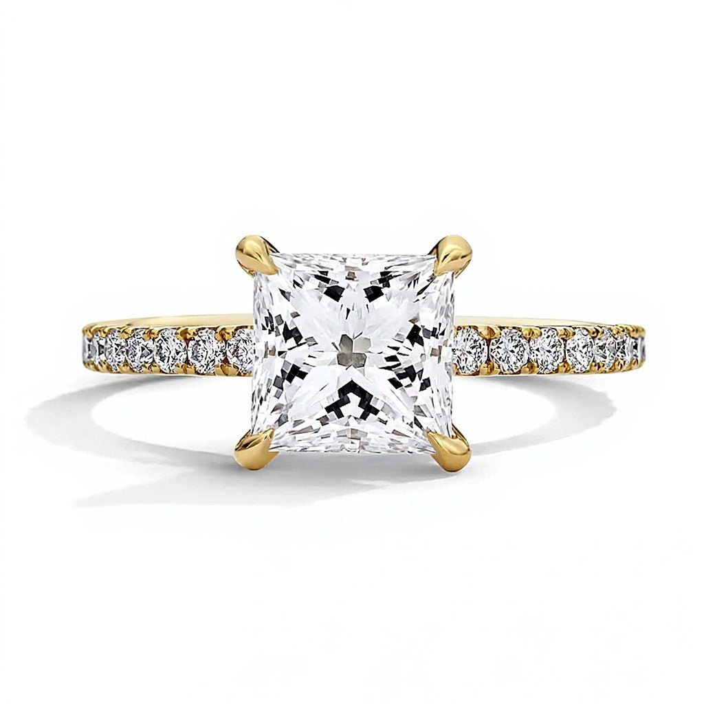 2.5 CT. TW Princess-Cut Lab-Grown Diamond Hidden Frame Engagement Ring in 18K Gold (D/IF)