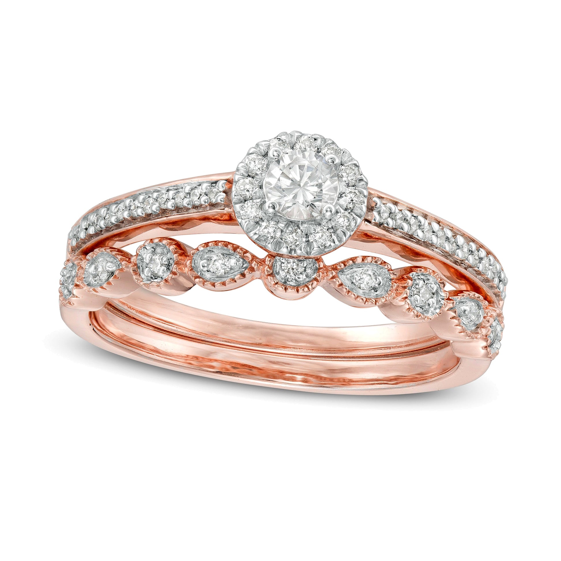 0.33 CT. TW Diamond Frame Art Deco Bridal Set in 10K Rose Gold