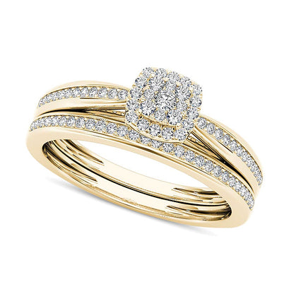 0.25 CT. TW Composite Diamond Cushion Frame Bridal Set in 14K Gold
