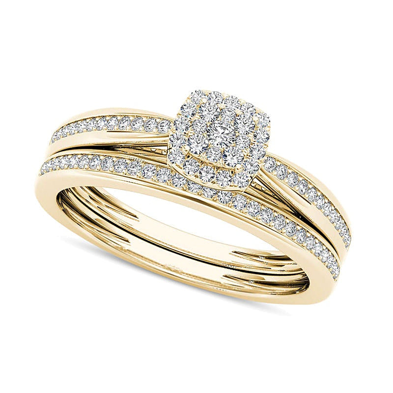 0.25 CT. TW Composite Diamond Cushion Frame Bridal Set in 14K Gold