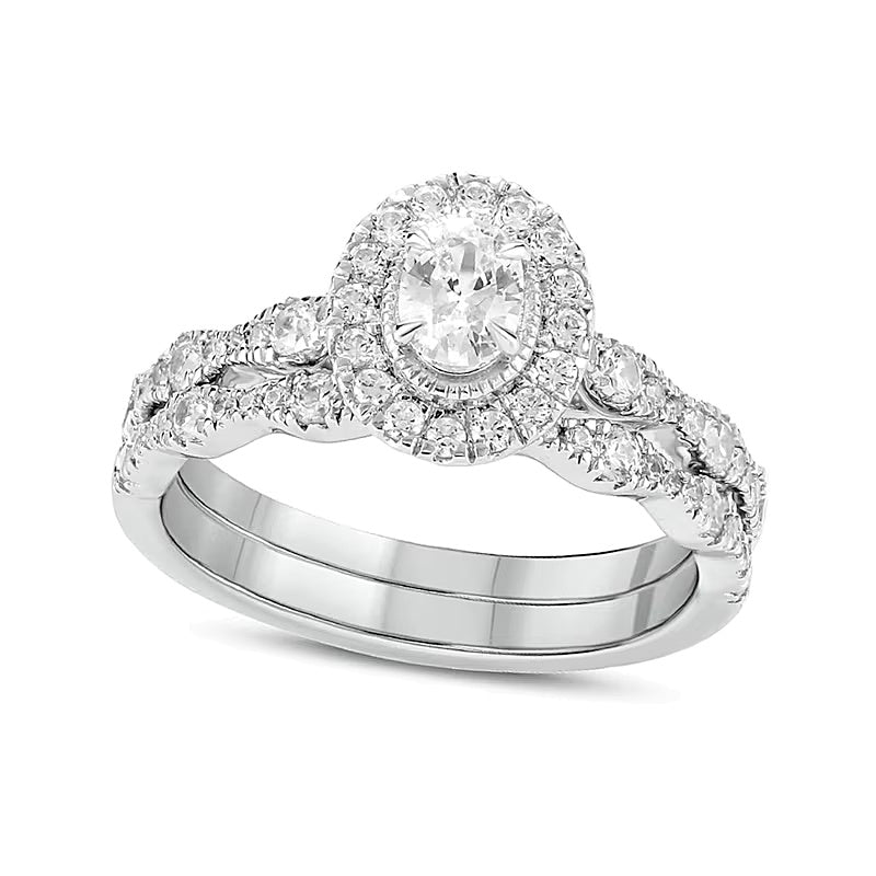 1.0 CT. TW Oval Diamond Frame Vintage-Style Bridal Set in 14K Two-Tone Gold