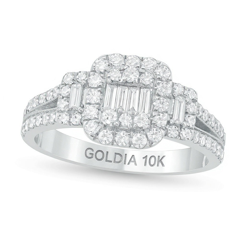 0.88 CT. TW Composite Diamond Cushion Frame Engagement Ring in 10K White Gold