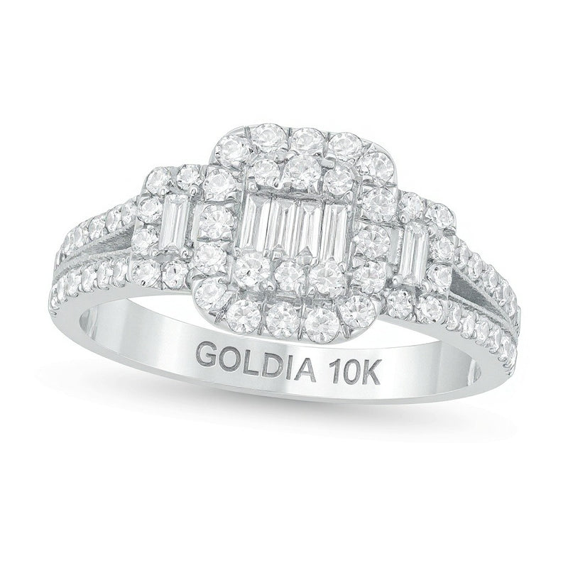 0.88 CT. TW Composite Diamond Cushion Frame Engagement Ring in 10K White Gold