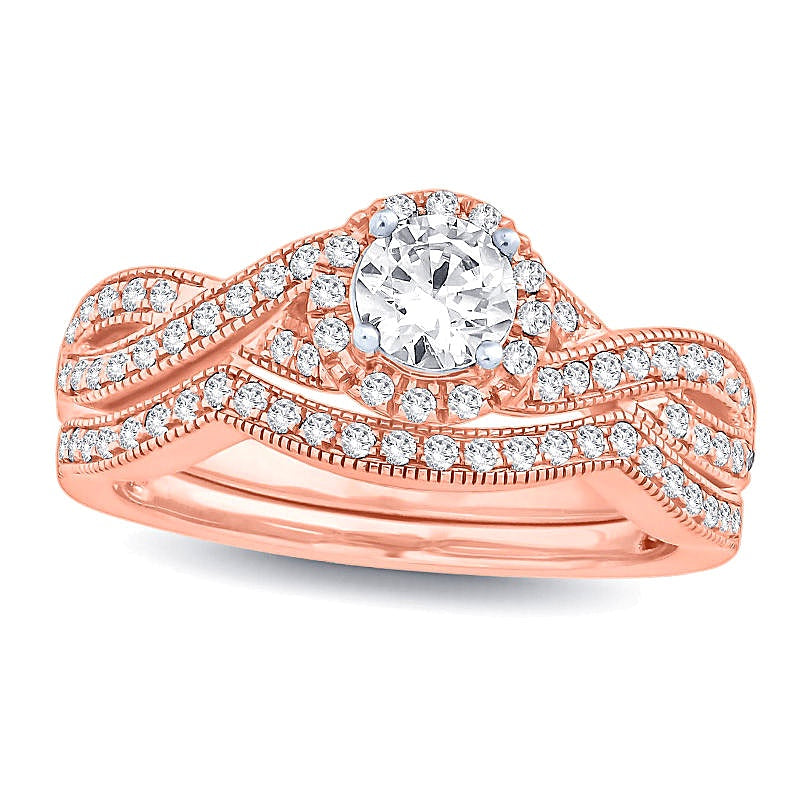 0.75 CT. TW Diamond Twist Shank Bridal Set in 14K Rose Gold