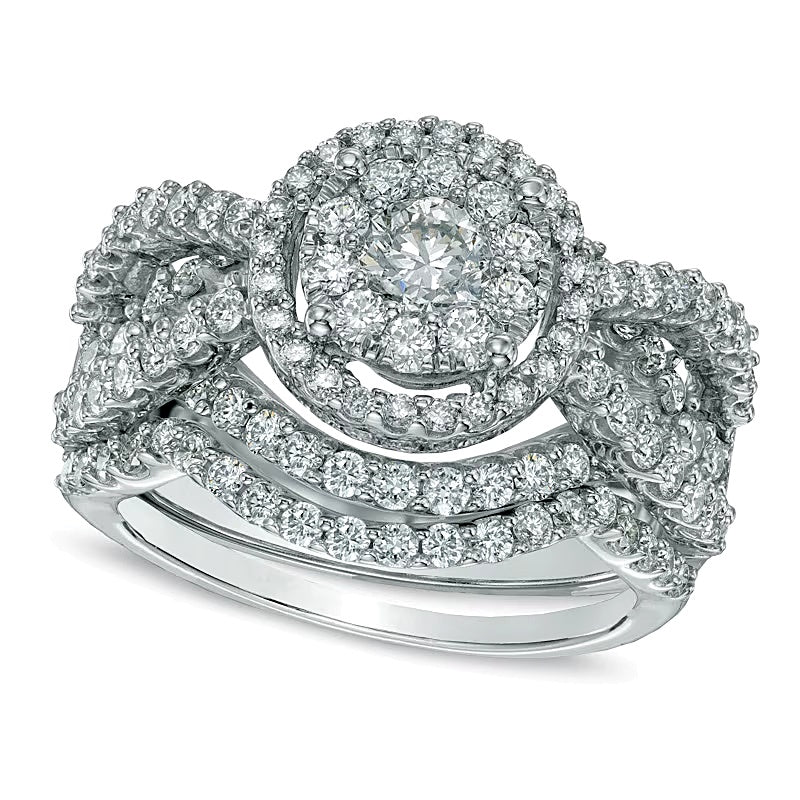 2.0 CT. TW Diamond Cluster Bridal Set in 14K White Gold