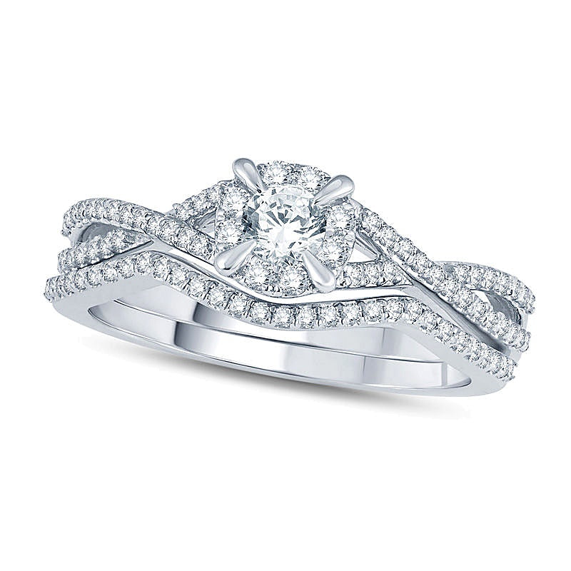 0.5 CT. TW Diamond Frame Twist Bridal Set in 14K White Gold