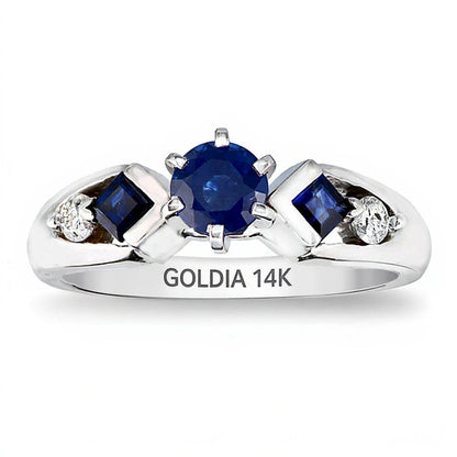 5.0mm Blue Sapphire and 0.1 CT. TW Diamond Engagement Ring in 14K White Gold