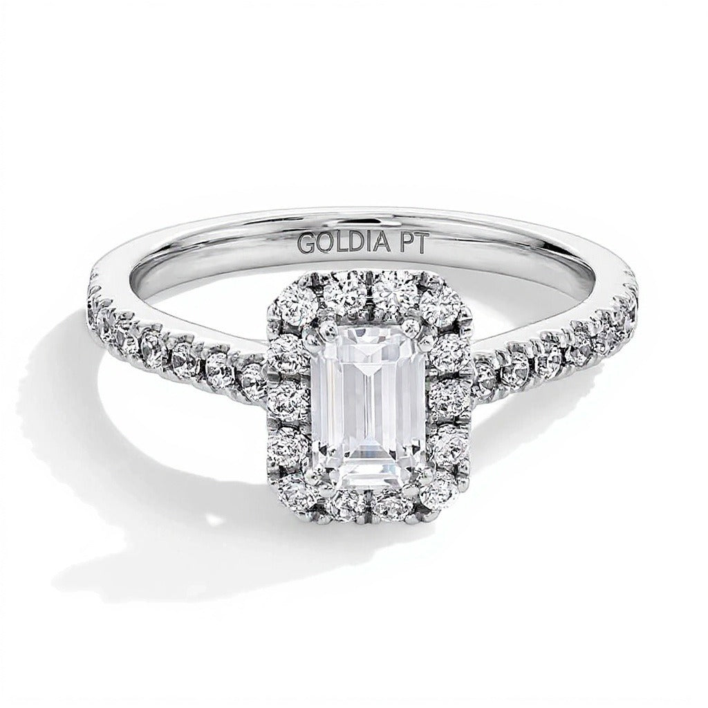 1.0 CT. TW Emerald-Cut Lab-Grown Diamond Frame Engagement Ring in Platinum (F/SI2)