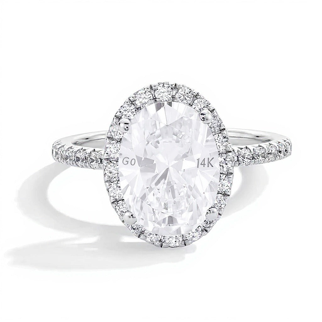 3.5 CT. TW Oval Lab-Grown Diamond Frame Engagement Ring in 14K White Gold (F/VS2)