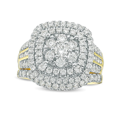 2.0 CT. TW Diamond Triple Cushion Frame Bridal Set in 10K Gold