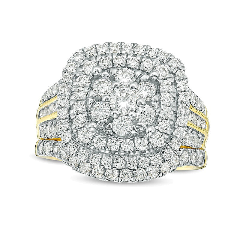 2.0 CT. TW Diamond Triple Cushion Frame Bridal Set in 10K Gold