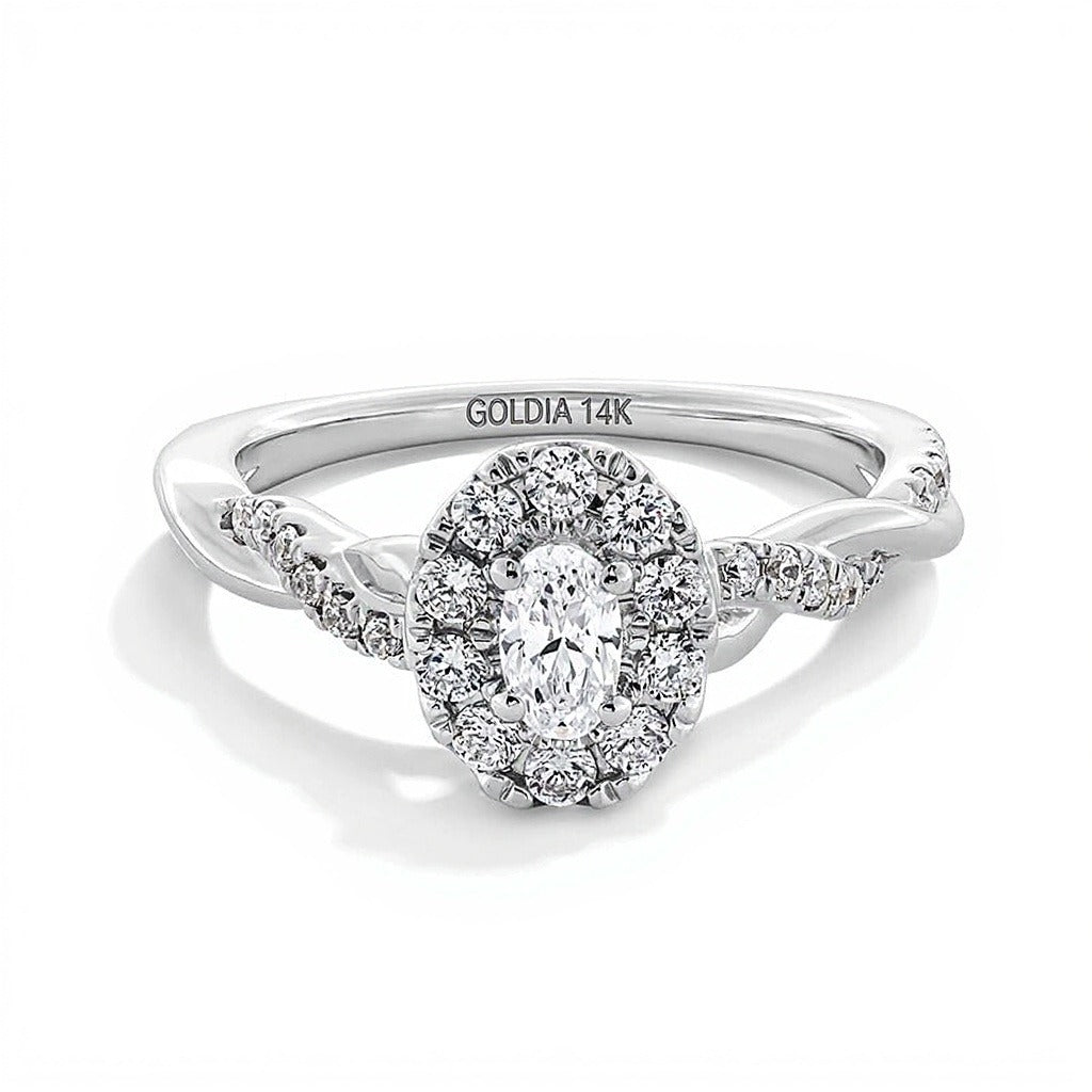 0.75 CT. TW Oval Diamond Frame Twist Shank Engagement Ring in 14K White Gold
