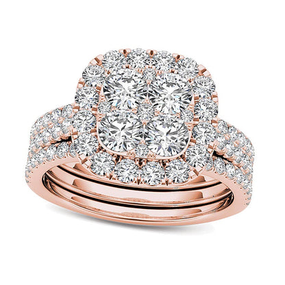 2.0 CT. TW Multi-Diamond Cushion Frame Bridal Set in 14K Rose Gold