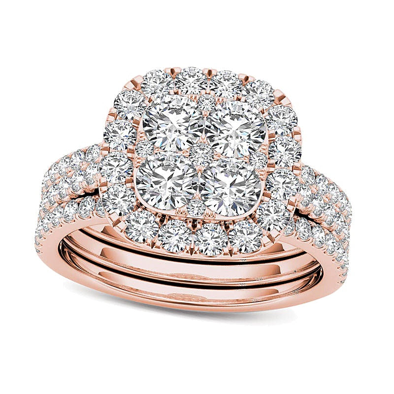 2.0 CT. TW Multi-Diamond Cushion Frame Bridal Set in 14K Rose Gold