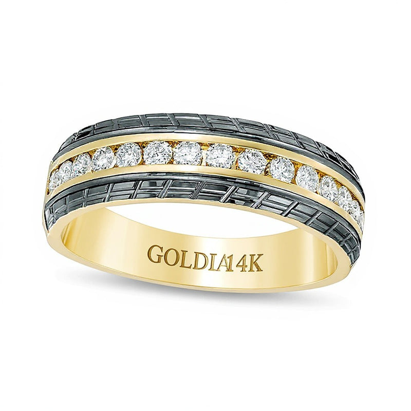 0.5 CT. TW Diamond Slant Groove Edge Wedding Band in 14K Gold with Black Rhodium