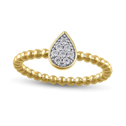 0.13 CT. TW Pear Multi-Diamond Bead Shank Ring in 10K Gold