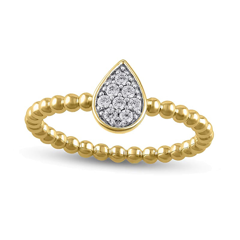 0.13 CT. TW Pear Multi-Diamond Bead Shank Ring in 10K Gold