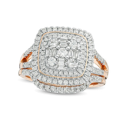 1.0 CT. TW Multi-Diamond Double Cushion Frame Bridal Set in 10K Rose Gold