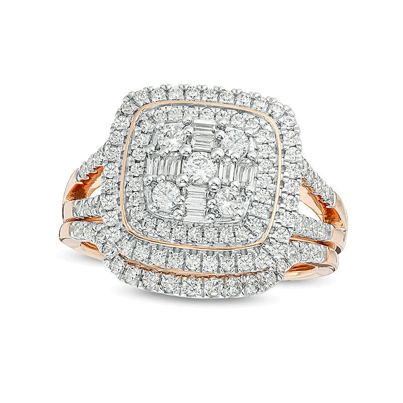 1.0 CT. TW Multi-Diamond Double Cushion Frame Bridal Set in 10K Rose Gold