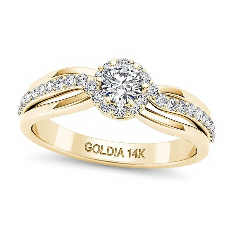 0.5 CT. TW Diamond Frame Swirl Engagement Ring in 14K Gold