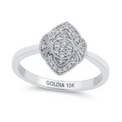 0.13 CT. TW Marquise Multi-Diamond Ornate Vintage-Style Ring in 10K White Gold