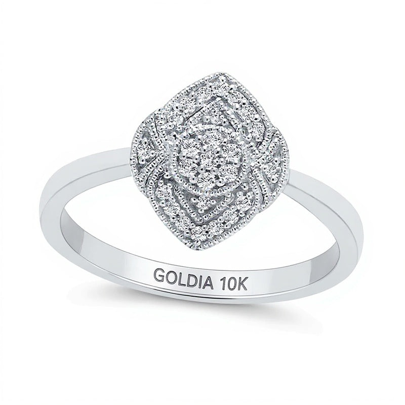 0.13 CT. TW Marquise Multi-Diamond Ornate Vintage-Style Ring in 10K White Gold