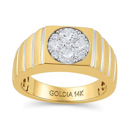 1.0 CT. TW Multi-Diamond Square-Top Ribbed Shank Ring in 14K Two-Tone Gold
