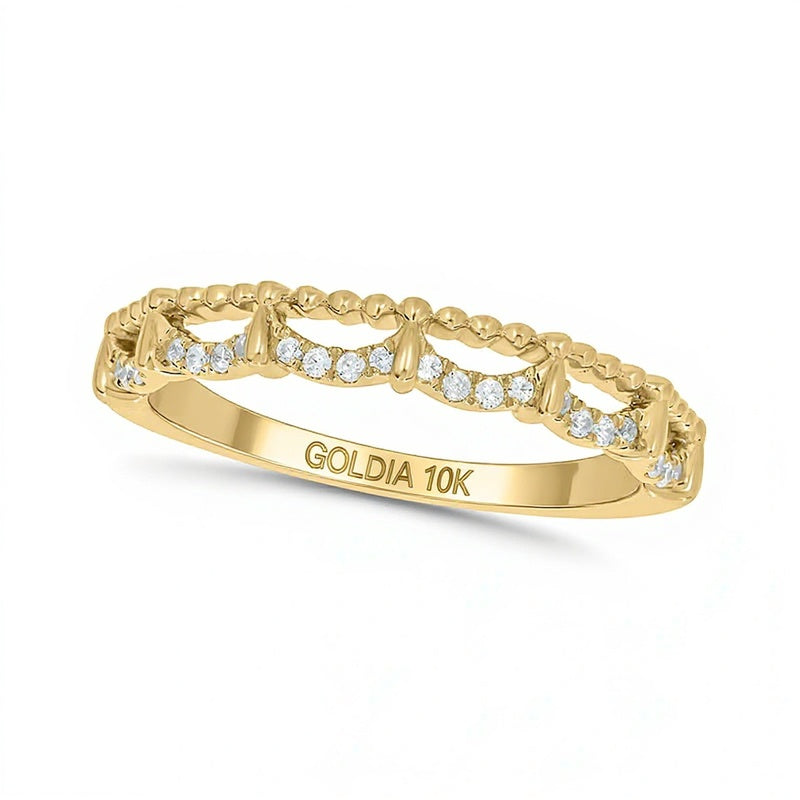 0.1 CT. TW Diamond Bead Edge Draping Stackable Band in 10K Gold