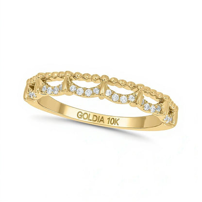 0.1 CT. TW Diamond Bead Edge Draping Stackable Band in 10K Gold