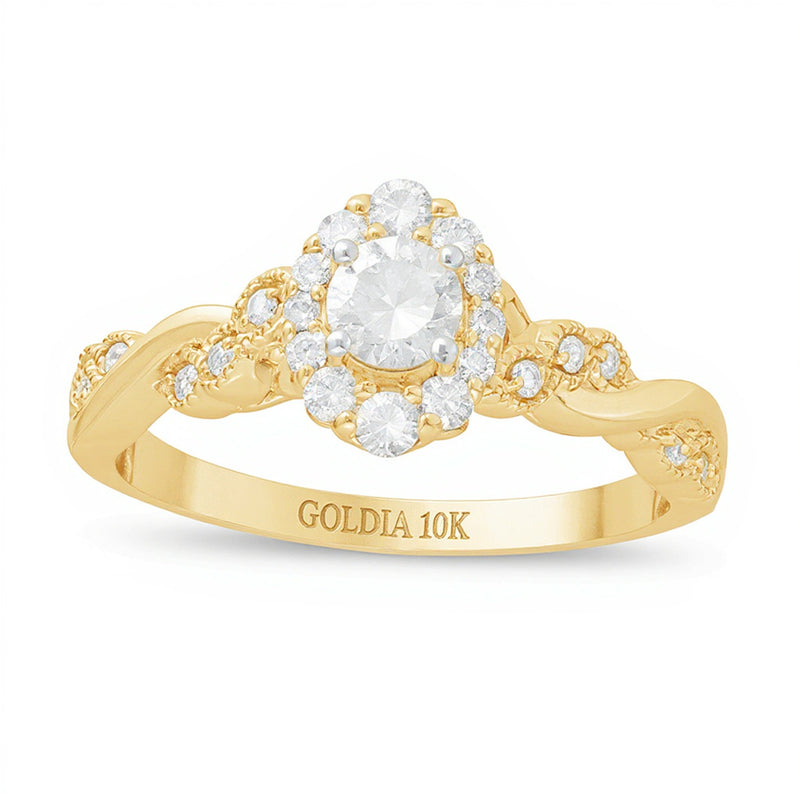 0.5 CT. TW Diamond Frame Vintage-Style Twist Shank Engagement Ring in 10K Gold