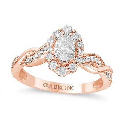 0.75 CT. TW Oval Diamond Frame Twist Shank Vintage-Style Engagement Ring in 10K Rose Gold