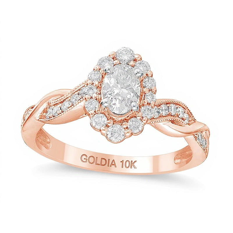 0.75 CT. TW Oval Diamond Frame Twist Shank Vintage-Style Engagement Ring in 10K Rose Gold