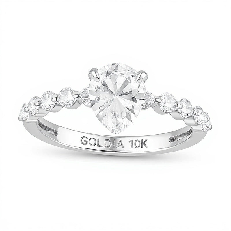 Pear-Shaped White Lab-Created Sapphire Engagement Ring in 10K White Gold