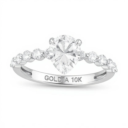Pear-Shaped White Lab-Created Sapphire Engagement Ring in 10K White Gold