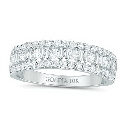 0.5 CT. TW Diamond Three Row Wedding Band in 10K White Gold