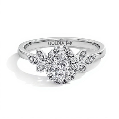 0.75 CT. TW Pear-Shaped Lab-Grown Diamond Frame Engagement Ring in 14K White Gold (F/VS2)