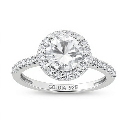 7.0mm White Lab-Created Sapphire Framed Engagement Ring in Sterling Silver