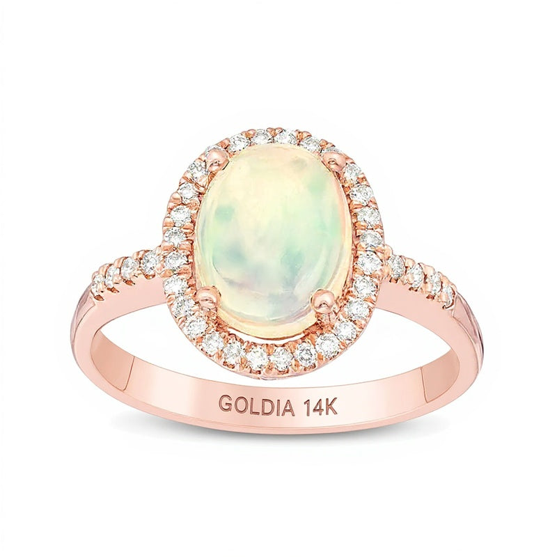 Oval Opal and 0.17 CT. TW Diamond Frame Ring in 14K Rose Gold
