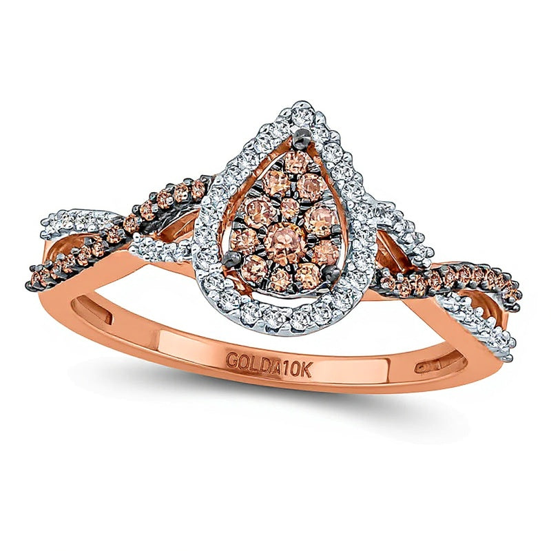 0.33 CT. TW Champagne and White Diamond Pear-Shaped Frame Twist Ring in 10K Rose Gold