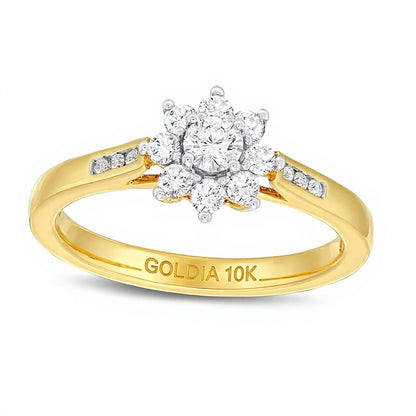0.5 CT. TW Diamond Sunburst Channel-Set Shank Engagement Ring in 10K Gold (J/I3)