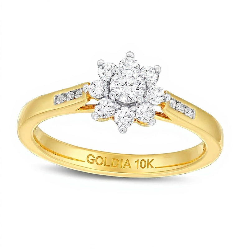 0.5 CT. TW Diamond Sunburst Channel-Set Shank Engagement Ring in 10K Gold (J/I3)