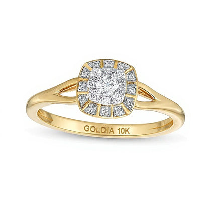 0.2 CT. TW Cushion-Shaped Multi-Diamond Frame Split Shank Promise Ring in 10K Gold