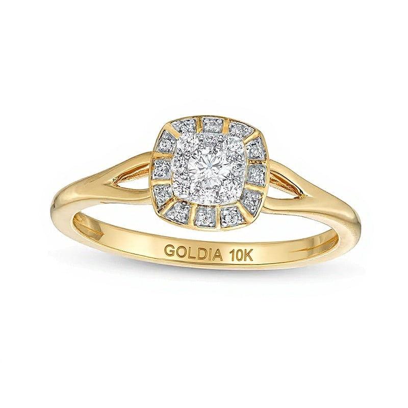 0.2 CT. TW Cushion-Shaped Multi-Diamond Frame Split Shank Promise Ring in 10K Gold