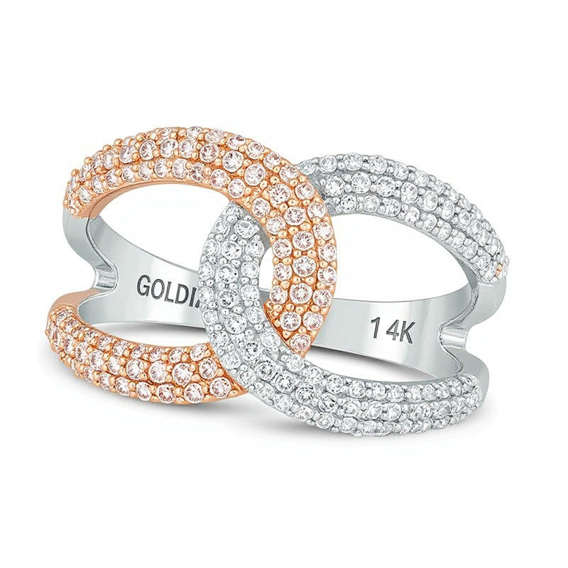 0.75 CT. TW Pink and White Diamond Interlocking Loops Ring in 14K Two-Tone Gold