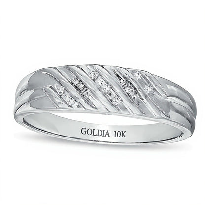 0.1 CT. TW Diamond Multi-Groove Wedding Band in 10K White Gold