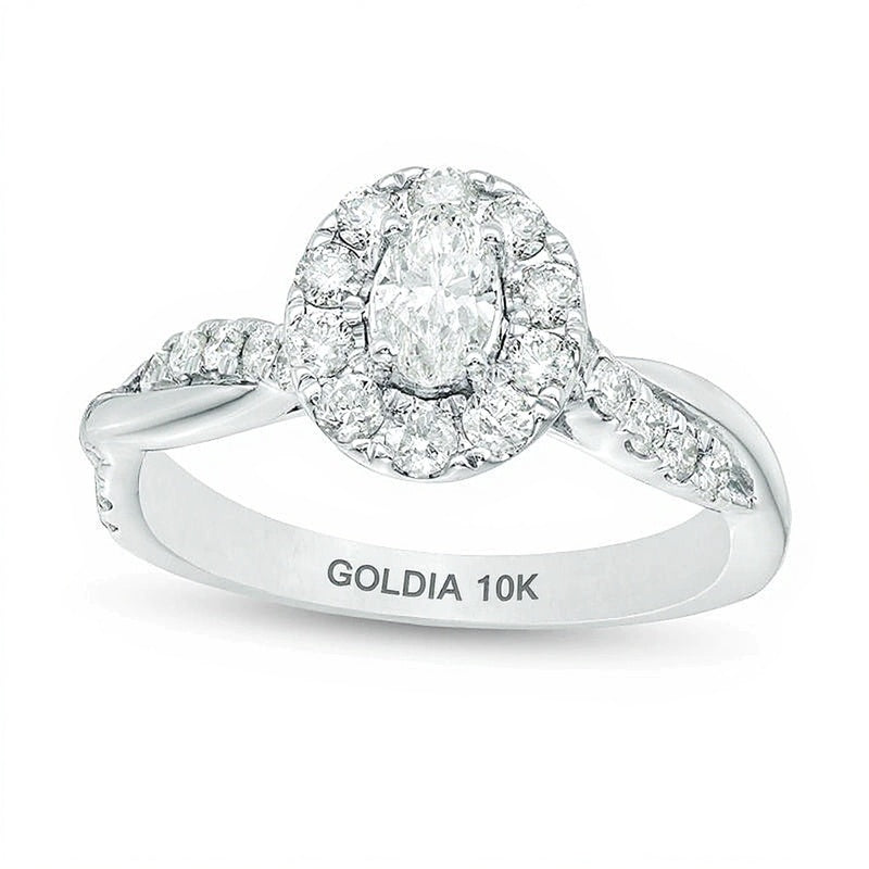 0.88 CT. TW Oval Diamond Frame Twist Shank Engagement Ring in 10K White Gold
