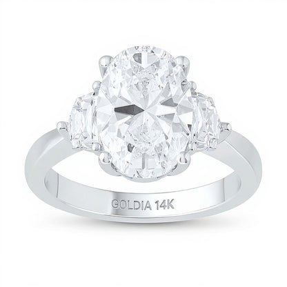 4.75 CT. TW Oval and Shield Lab-Grown Diamond Three Stone Engagement Ring in 14K White Gold (F/VS2)